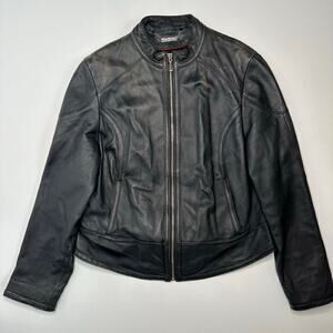 Wilson’s Leather Zip Front Fitted Black Leather Motorcycle Jacket